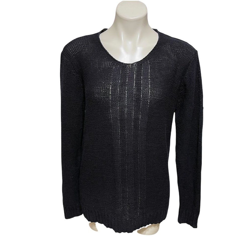 Mark Alan Large Navy Blue Cotton Wool Blend Scoop Neck Sweater